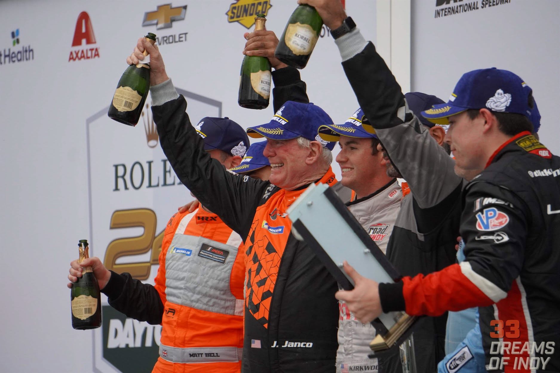 Victory Lane at the 2019 Roar Before the 24, 47 Motorsports celebrating the win with Kyle Kirkwood