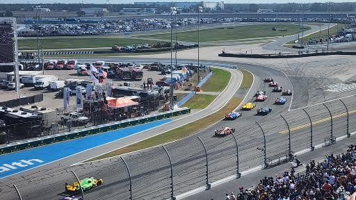 The prototype and GT field running through the Daytona infield at the Rolex 24