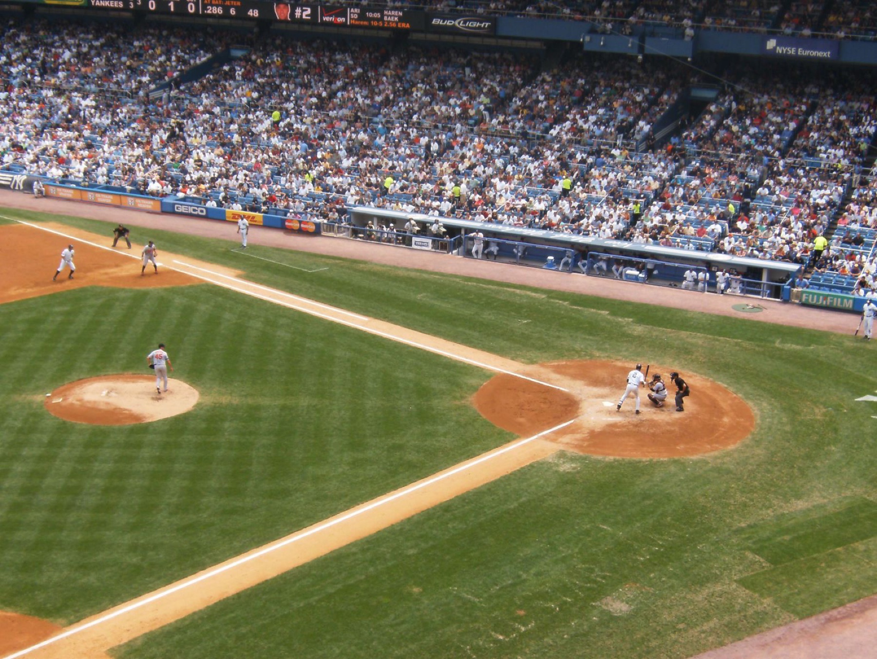Derek Jeter at bat against the Baltimore Orioles at Yankee Stadium